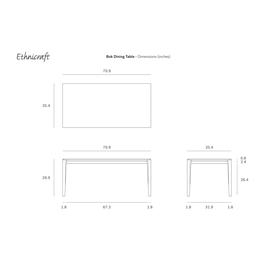 TABLE À DÎNER BOK - RECTANGLE 71'' x 35.5'' par Ethnicraft