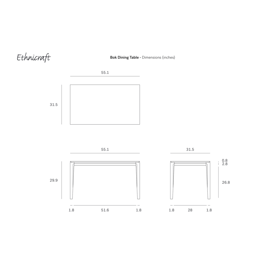 TABLE À DÎNER BOK - RECTANGLE 55'' x 31.5'' par Ethnicraft