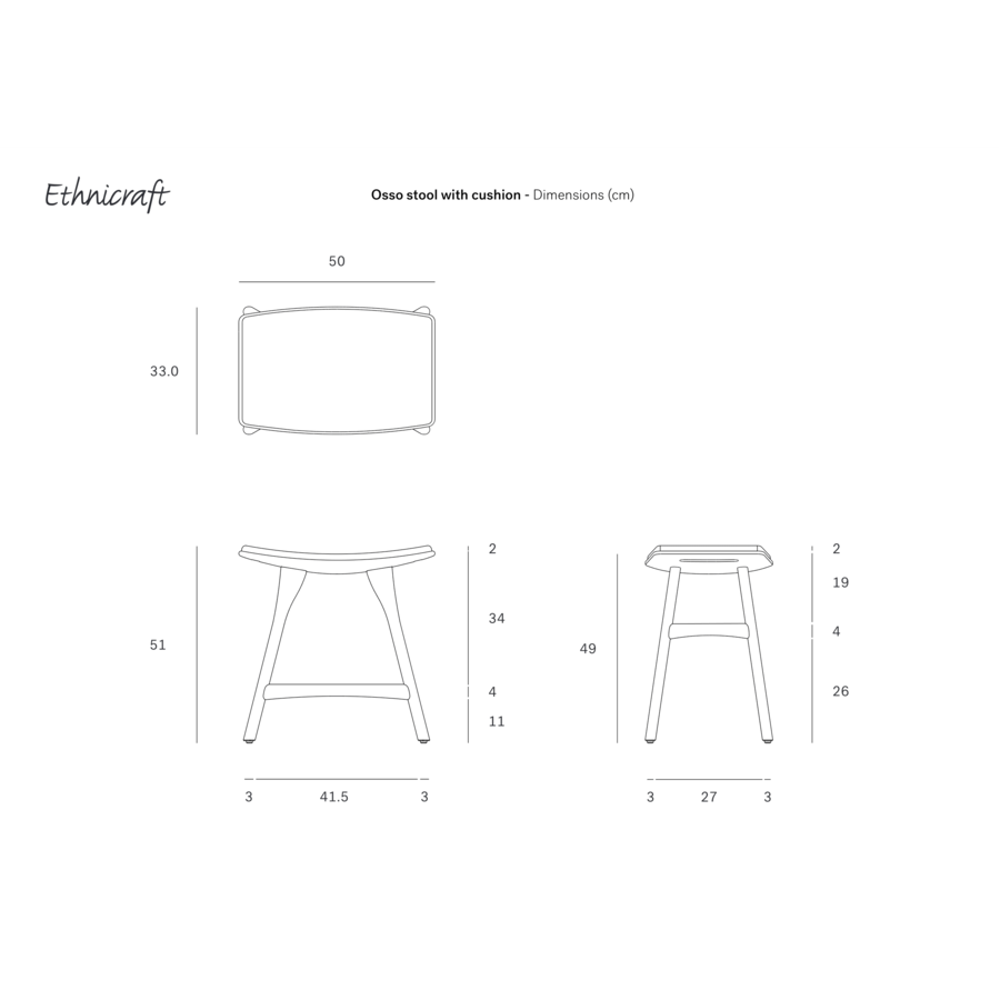 TABOURET DE TABLE OSSO - TECK VERNI BRUN - CUIR NOIR par Ethnicraft