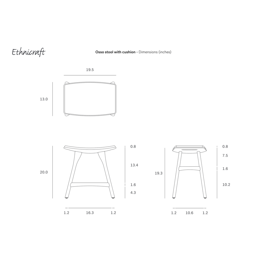 TABOURET DE TABLE OSSO - TECK VERNI BRUN - CUIR NOIR par Ethnicraft