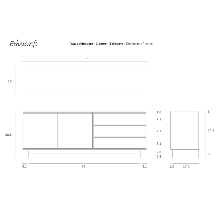 BUFFET WAVE 80'' par Ethnicraft
