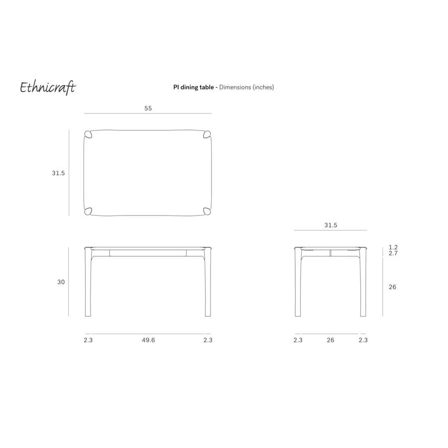 TABLE À DÎNER PI - RECTANGULAIRE - 55.5'' par Ethnicraft