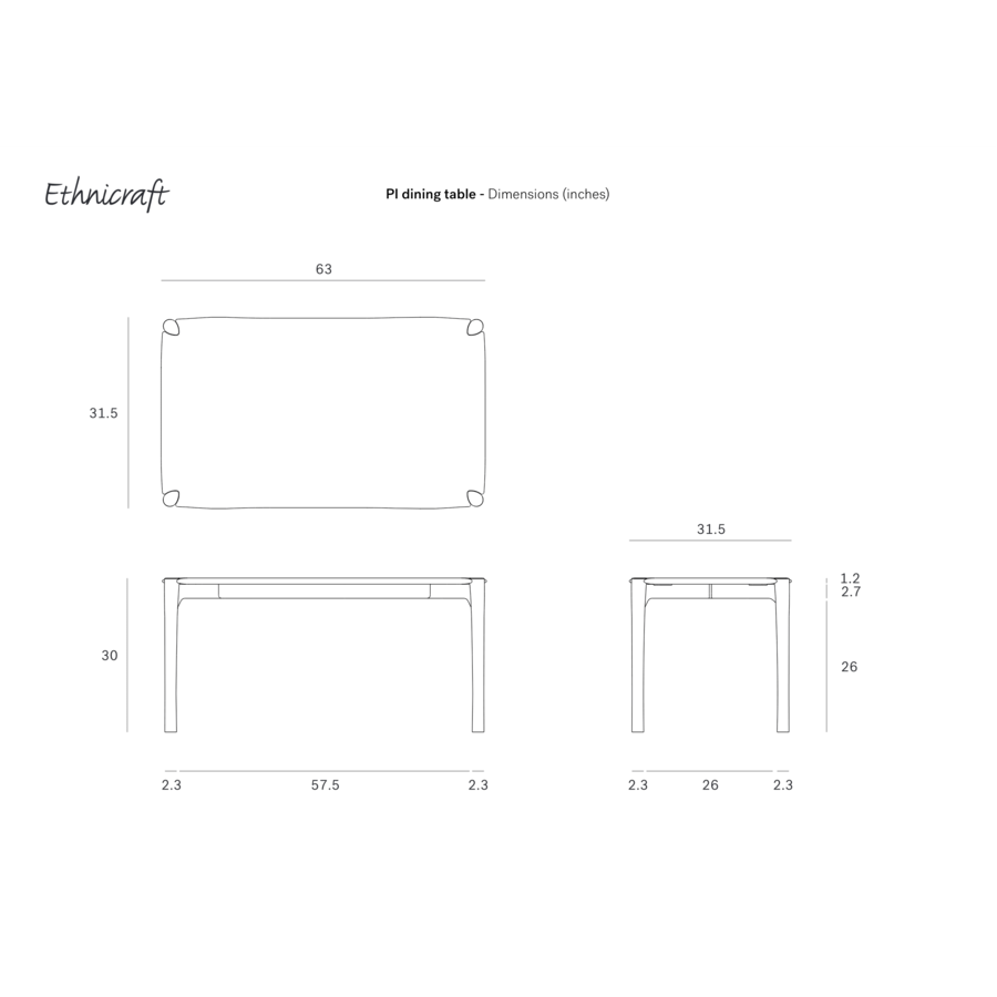 TABLE À DÎNER PI - RECTANGULAIRE - 63'' par Ethnicraft