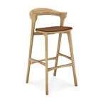 TABOURET BAR BOK - VARNISHED OAK - COGNAC LEATHER