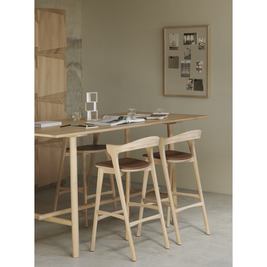 TABOURET BAR BOK - CHÊNE VERNIS - CUIR COGNAC