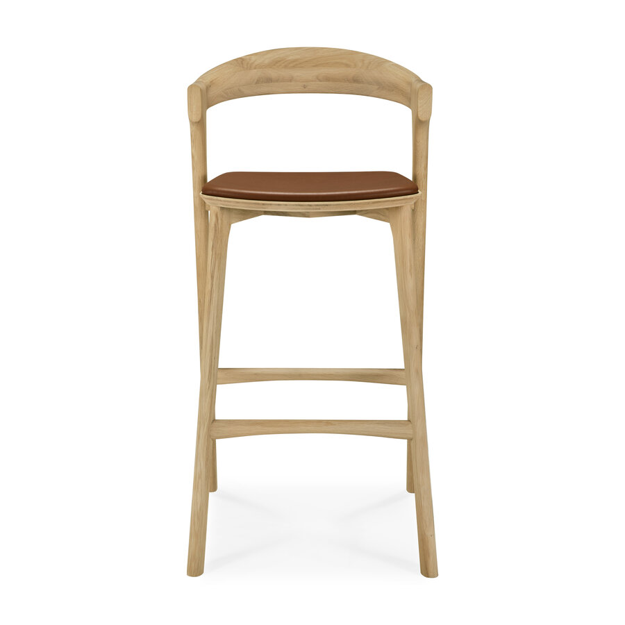 TABOURET BAR BOK - VARNISHED OAK - COGNAC LEATHER