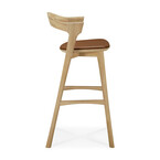 TABOURET BAR BOK - CHÊNE VERNIS - CUIR COGNAC