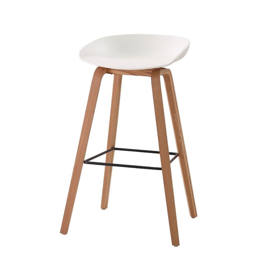 HAY COUNTER STOOL WHITE WITH WOOD BASE