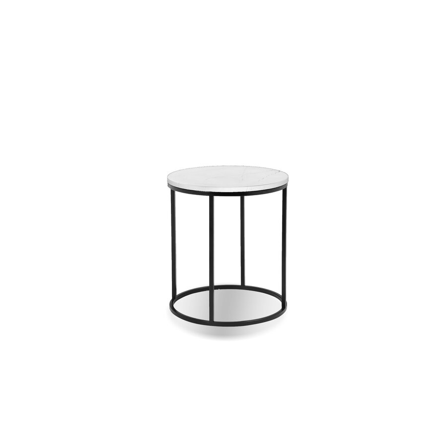 TABLE D'APPOINT ONIX RONDE - PLATEAU MARBRE BLANC + BASE NOIRE
