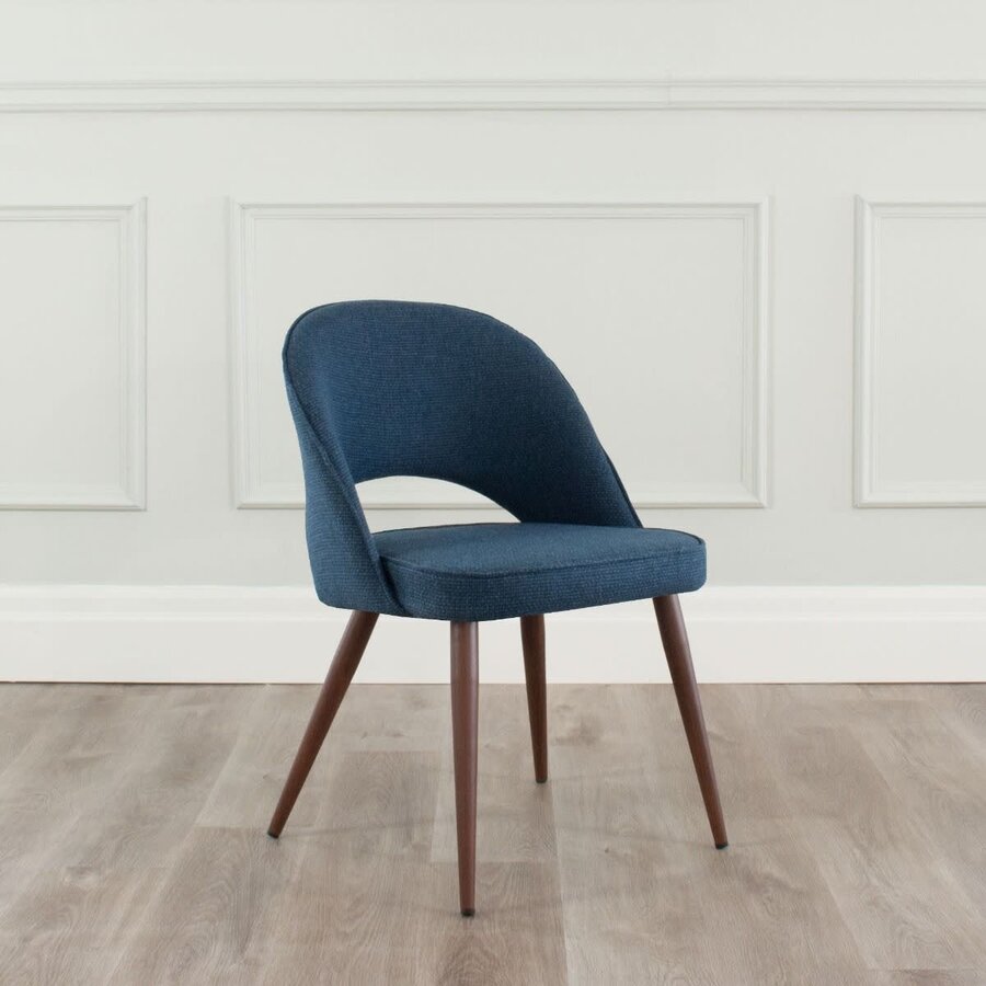 CHAISE COCO TISSU BLEU BELFAST ET BASE MÉTAL NOYER