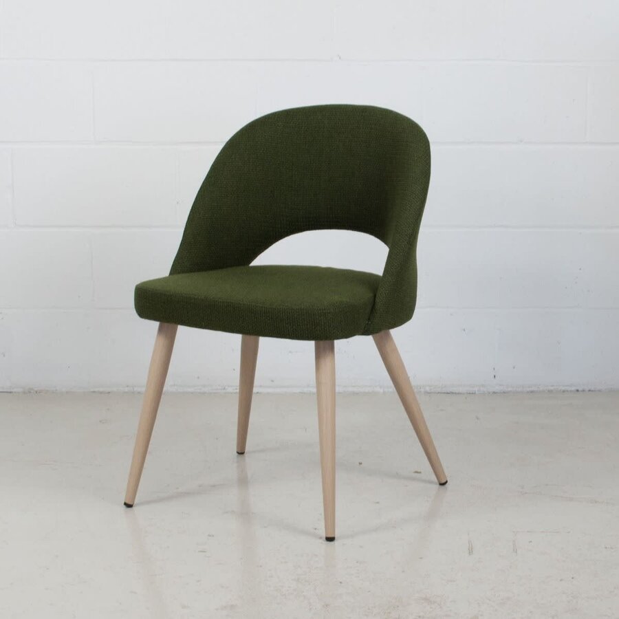 COCO DINING CHAIR GREEN BELFAST AND METAL BASE WITH NATURAL WOOD IMPRINT