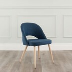 CHAISE COCO TISSU BLEU ET BASE MÉTAL IMPRIMÉ BOIS NATUREL