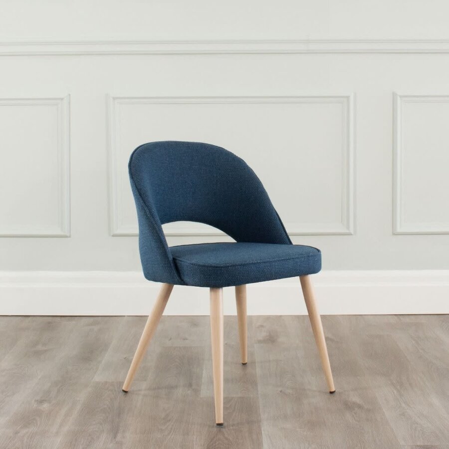 CHAISE COCO TISSU BLEU ET BASE MÉTAL IMPRIMÉ BOIS NATUREL