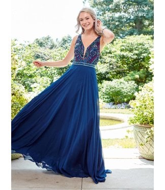 4925 Robe fluide à haut en pierres colorées