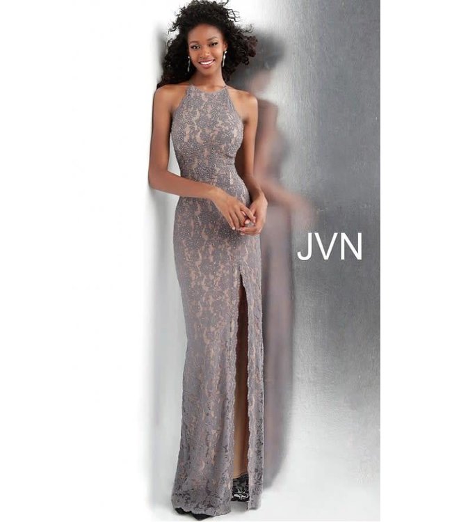 61347 Robe ajustée à col bijou en dentelle