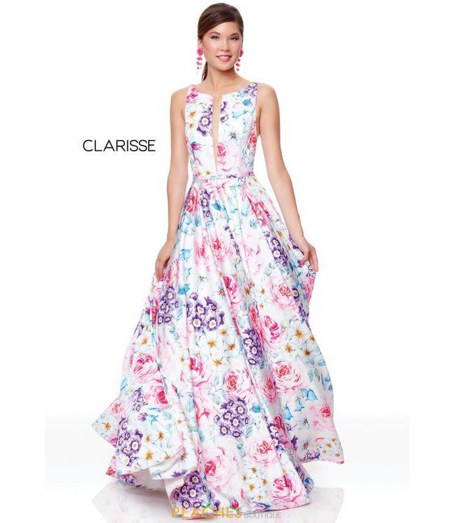 3874 Robe en A  motifs de fleurs
