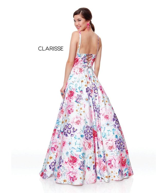 3874 Robe en A motifs de fleurs