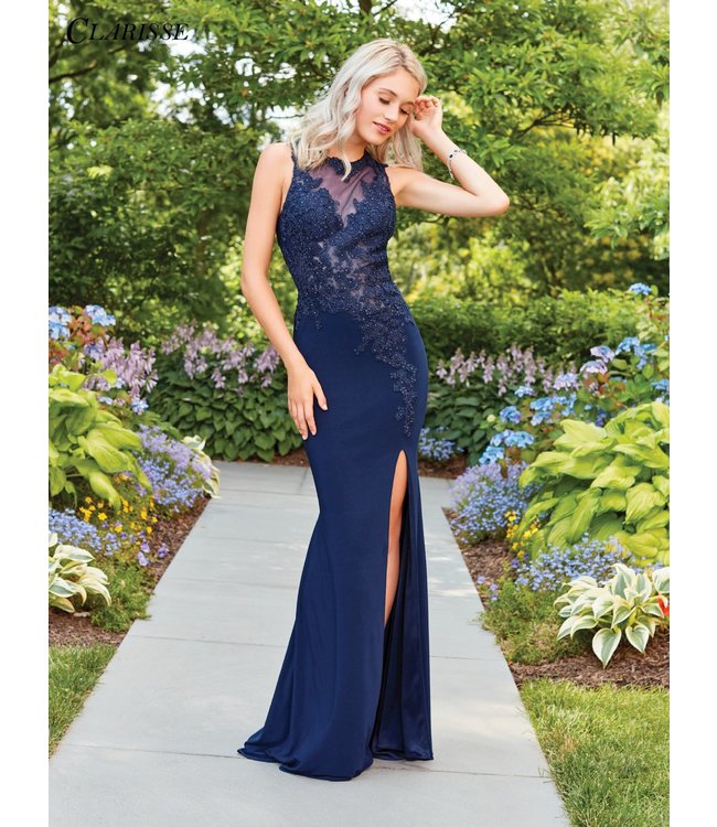 3572 Robe ajustée à appliques florales en pierres