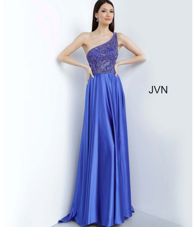 4277 Robe coupe en A à haut asymétrique et perlé