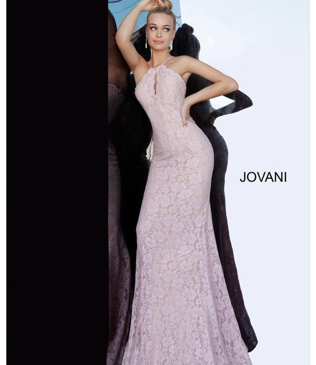 Jovani 68431 Robe ajustée en dentelle à col haut