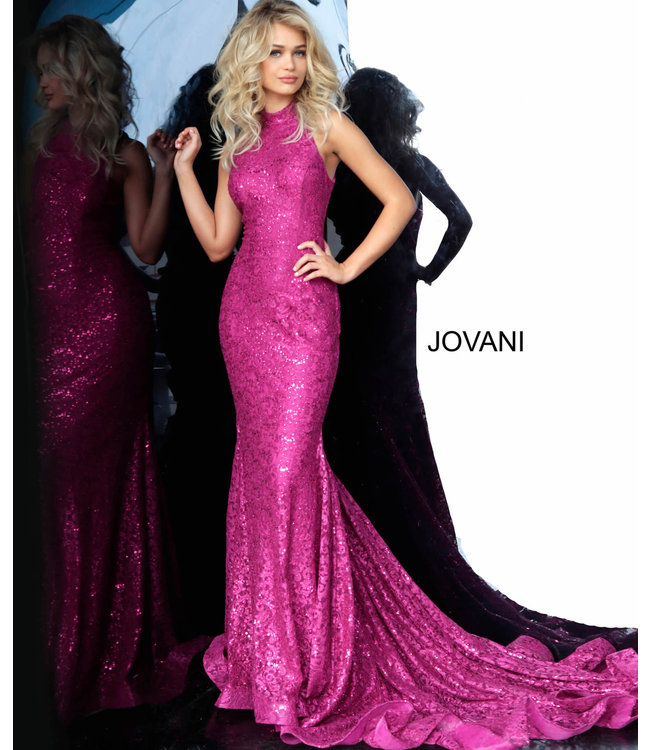 Jovani 3559 Robe ajustée à col haut en dentelle scintillante