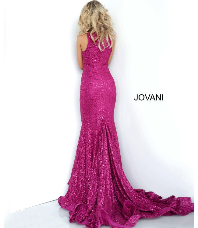 3559 Robe ajustée à col haut en dentelle scintillante