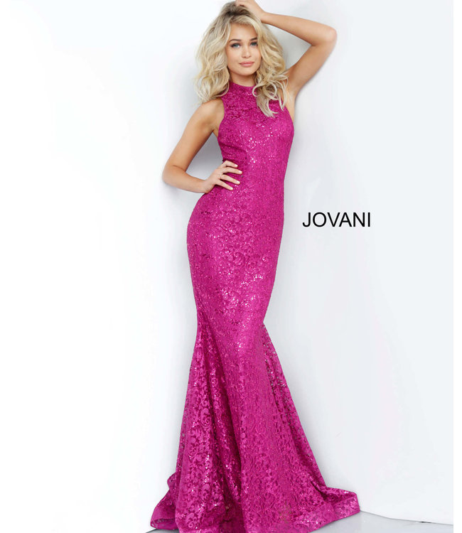 3559 Robe ajustée à col haut en dentelle scintillante