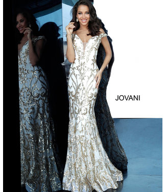 Jovani 63349 Robe ajustée à épaules dénudées scintillante