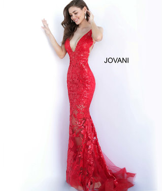 60283 Robe Ajustée A Appliques Florales Scintillantes Rouge