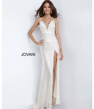 Jovani 1012 Robe Ajustée Scintillante À Dos Ouvert Crème