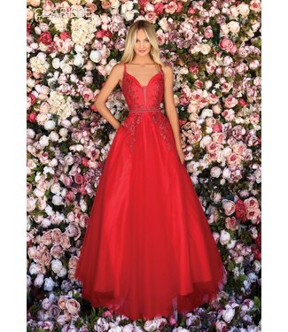 800307 Robe rouge tulle et broderie