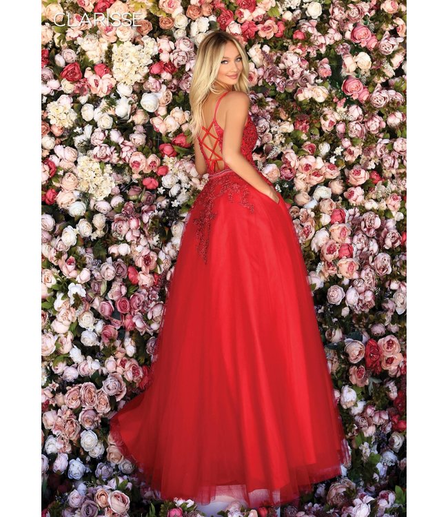 800307 Robe rouge tulle et broderie