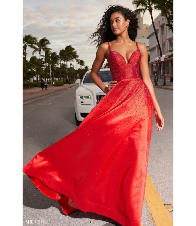 54286 Robe Rouge Scintillante Jupe En A