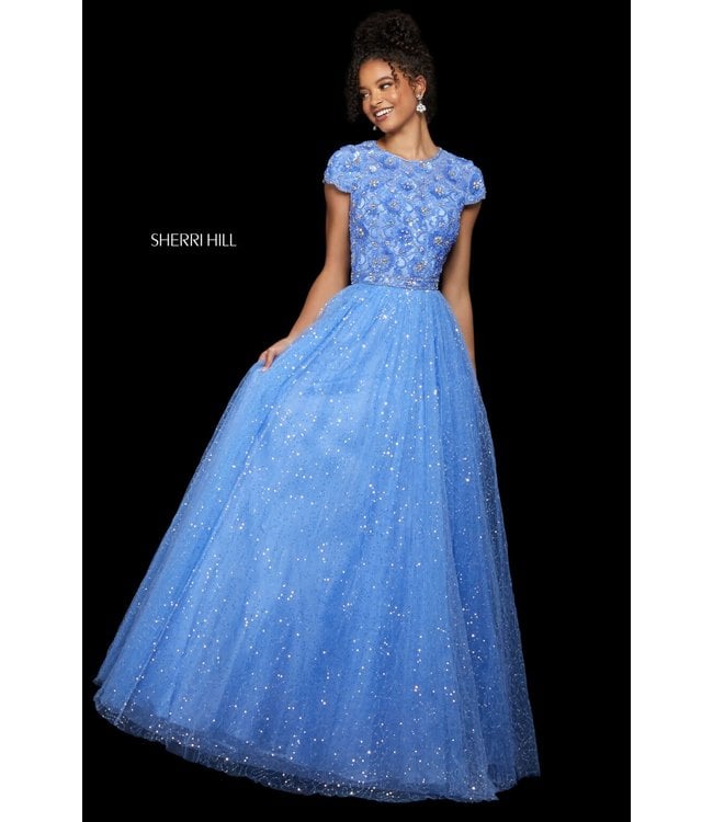 53227 Navy Robe en A avec manches courtes