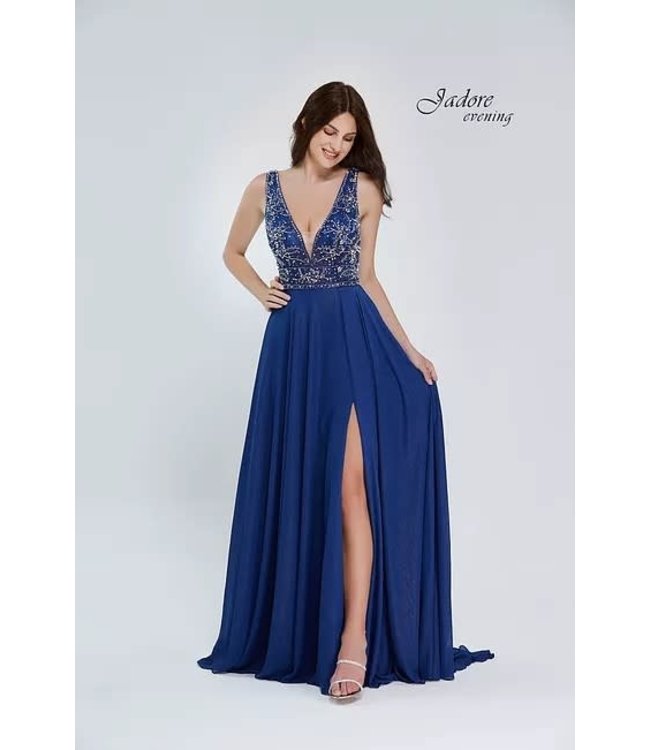 J20013 Navy Décolleté avec jupe fluide