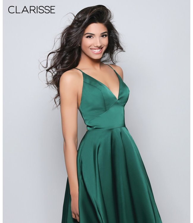 810282  Robe longue en satin vert forêt