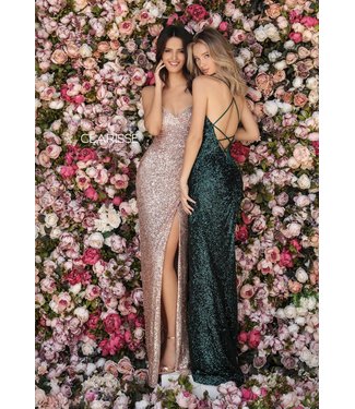 8005 Robe  En Paillettes Avec Dos Lacé Forest Green