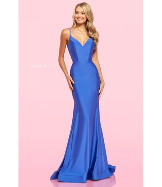 Sherri Hill 54179 Dark Periwinkle Ajustée à dos ouvert