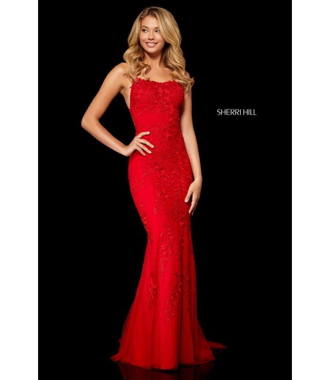52338 Red Ajustée avec dentelle et dos lacé