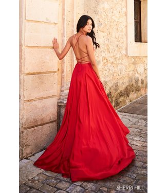 51631 Robe Rouge En satin Avec Fente