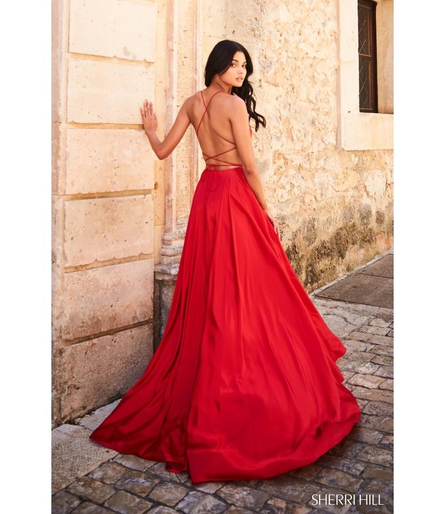51631 Robe Rouge En satin Avec Fente