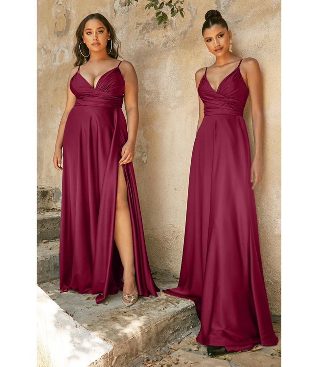 5847 Robe En Satin Fluide Bourgogne