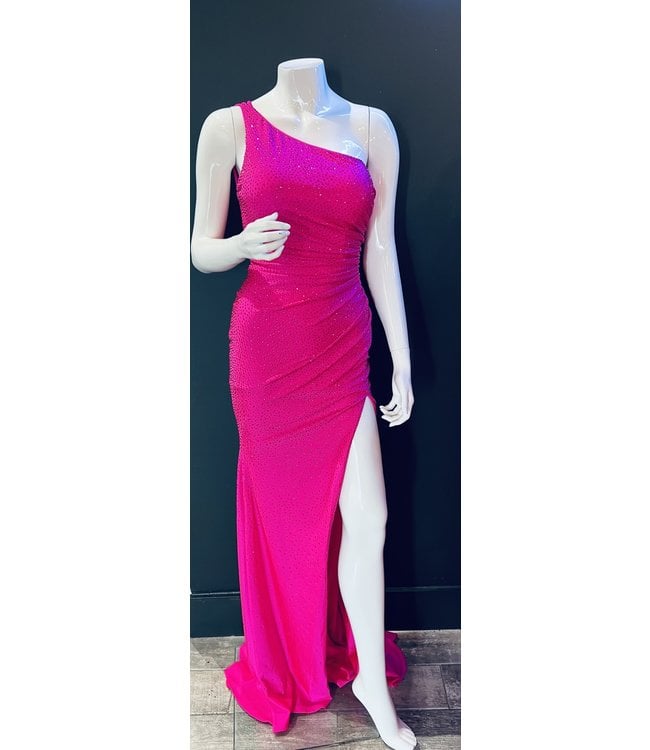 Sherri Hill 54958 Ajustée À Une Bretelle Bright Fuchsia