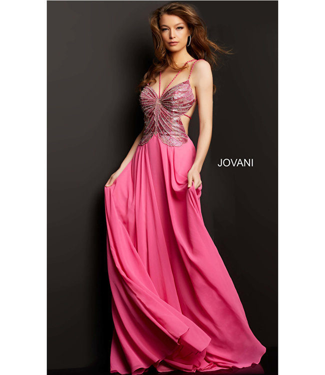 000297 Robe Fluide Avec Buste Papillon Fuchsia