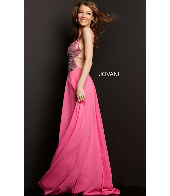 000297 Robe Fluide Avec Buste Papillon Fuchsia