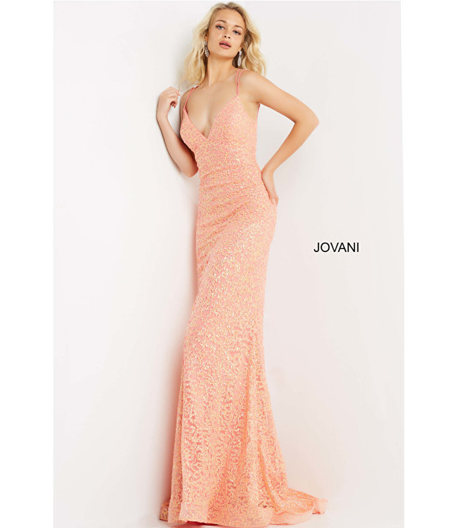 Jovani 08489 Robe Corail À Paillettes