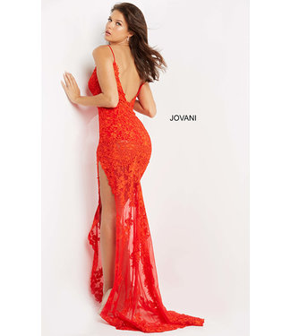 Jovani 07362 Robe Rouge Longue En Dentelle