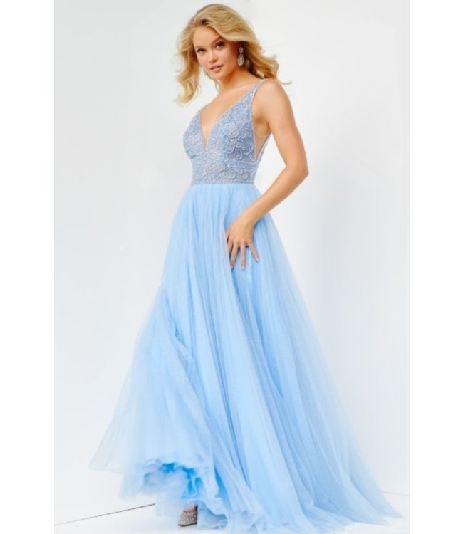 05818 Robe Longue Bleu Poudre en Tulle