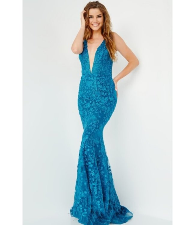 04591 Robe Teal Ajustée Avec Décolleté