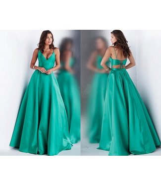 Jovani 66673 Robe En A Dos Lacé Emeraude